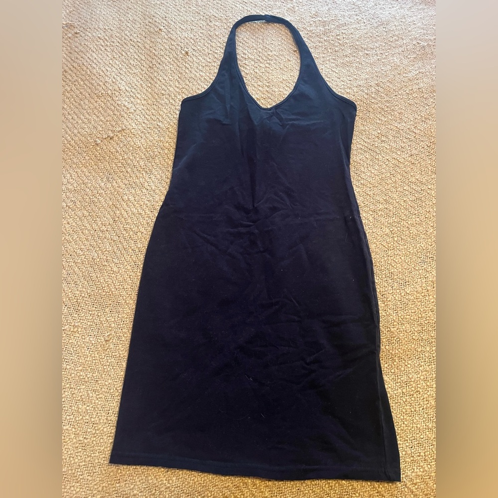 Divided black halter bodycon dress